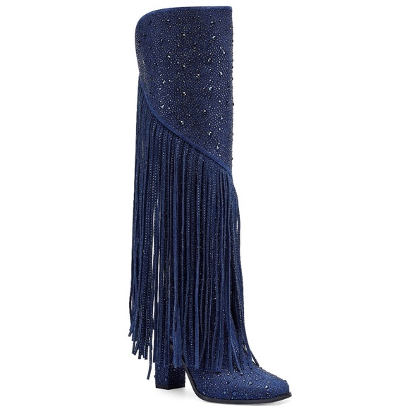 NWT Jessica Simpson Asire Fringe Boots Navy 8.5 - Picture 1 of 6